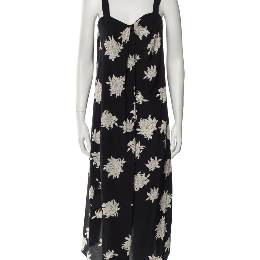 Vince Silk Midi Dress Navy Floral S Luxury - Picture 3 of 5